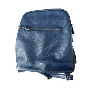 Bruno Rossi Italian Leather Backpack Navy Blue Convertible